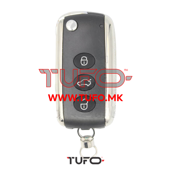 3-Button Flip Remote Blank Key Case Shell For Bentley – Folding Cover Replacement, Black/Silver